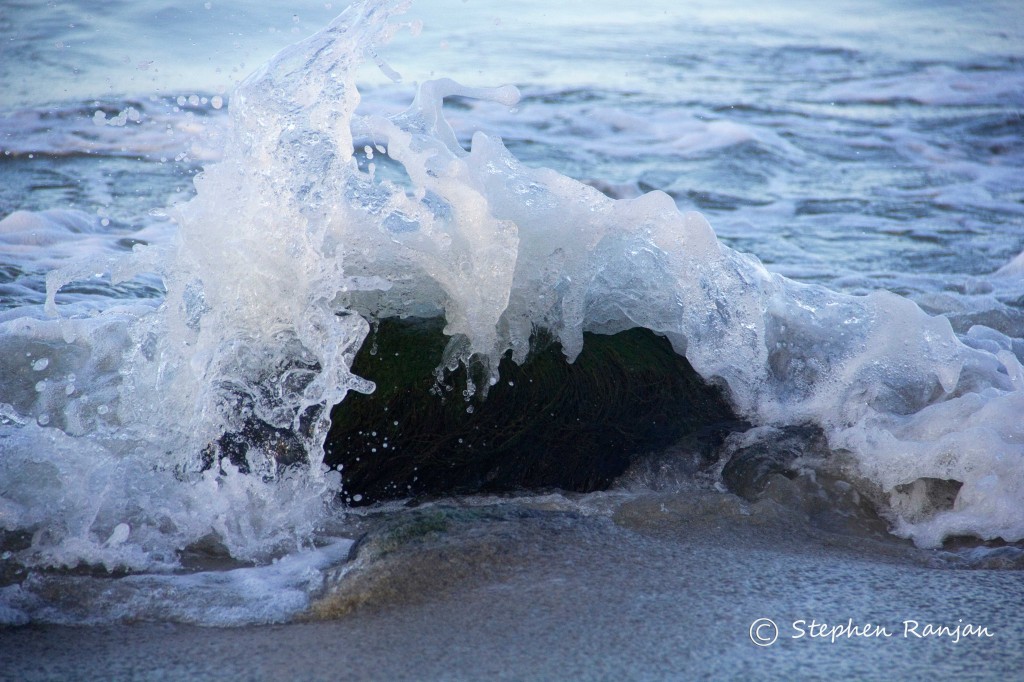 Beach waves crashing